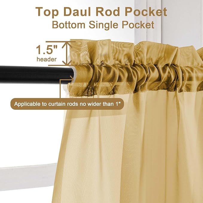 Chyhomenyc Sheer Curtains 63 Inch Length 2 Panels, Soft Airy, Rod Pocket - Image 2