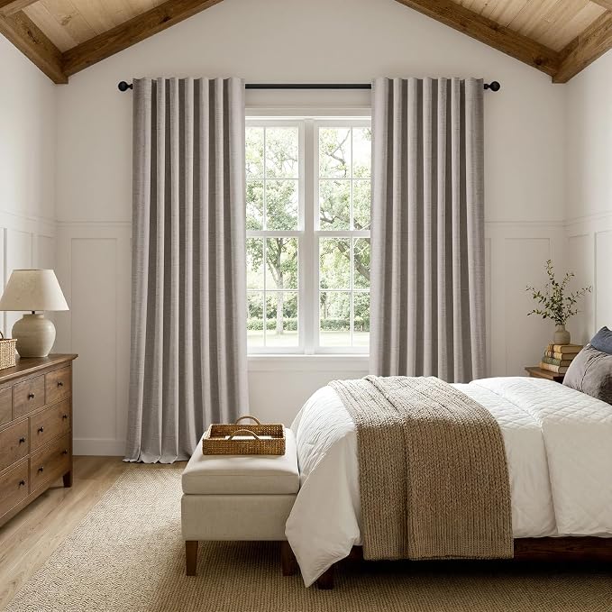 MIULEE 100% Blackout Linen Curtains 42 x 108 Inch Greige 2 Panels | Thermal - Image 8