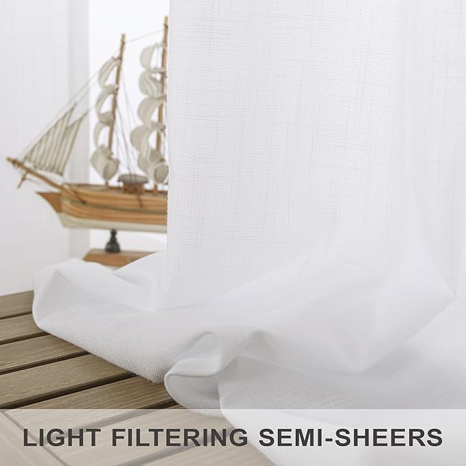 Pitalk White Living Room Curtains 105 Inch Length 2 Panels Set Back Tab Linen - Image 4