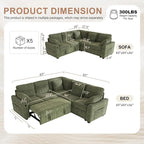 Hanherry Sectional Couch with Pull Out Sofa Bed, Corduroy Sleeper Sofa with 2 - Image 2