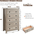 T4TREAM Farmhouse 5 Drawers Dresser Chests - Image 2