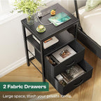 Huuger Nightstand with Charging Station, Side Table with 2 Fabric Drawers - Image 5