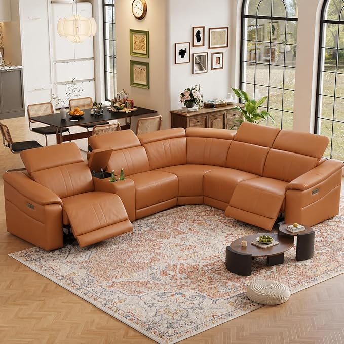 Power Recliner Sectional Sofa, Leather Recliner Sofa - Image 7