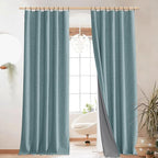 NICETOWN Skylark Blue Blackout Linen Curtains 95" Long, Rod Pocket Back Tab - Image 9