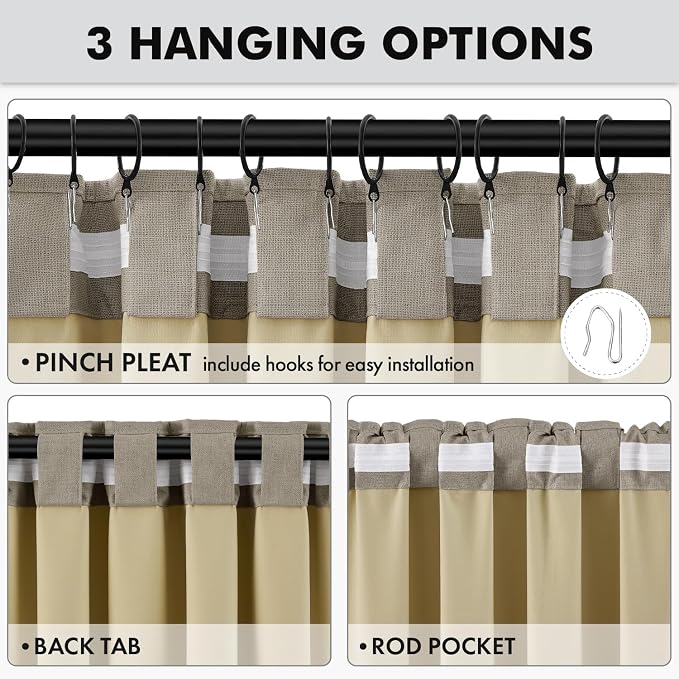 MIULEE 100% Blackout Linen Curtains 42 x 84 Inch Faux Linen 2 Panels | Thermal - Image 5