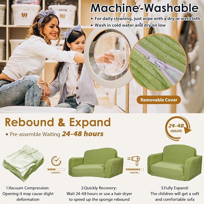 Foryoomi Extra Wide 2 in 1 Convertible Toddler Kids Couch - Image 7