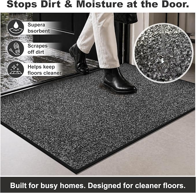 Super Absorbent Front Door Mat, 29.5" x 17", Non-Slip Washable Indoor Doormats - Image 4