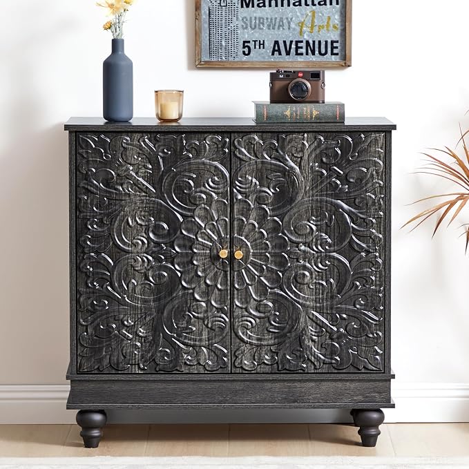weselon Accent Cabinet with 2 Doors, Classic Carved Storage Sideboard Buffet by WelcometoFurnitureSalon