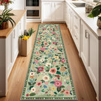Floral Washable 2x6 Area Rugs Runner Entryway Hallway LightGreen | Flower - Image 6