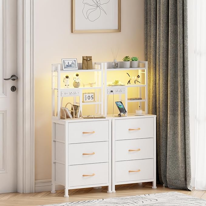 Furnulem Tall Nightstand with LED Lights and 3 Tier Shelves, Night Stand with 3 - Image 6