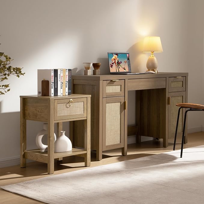 SICOTAS Rattan Nightstand Set of 2, Rattan Decor Drawer - Image 7