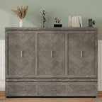 KEIKI Queen Murphy Bed Cabinet Charging Station & Geometrical Panel, Pine Wood by KEIKI