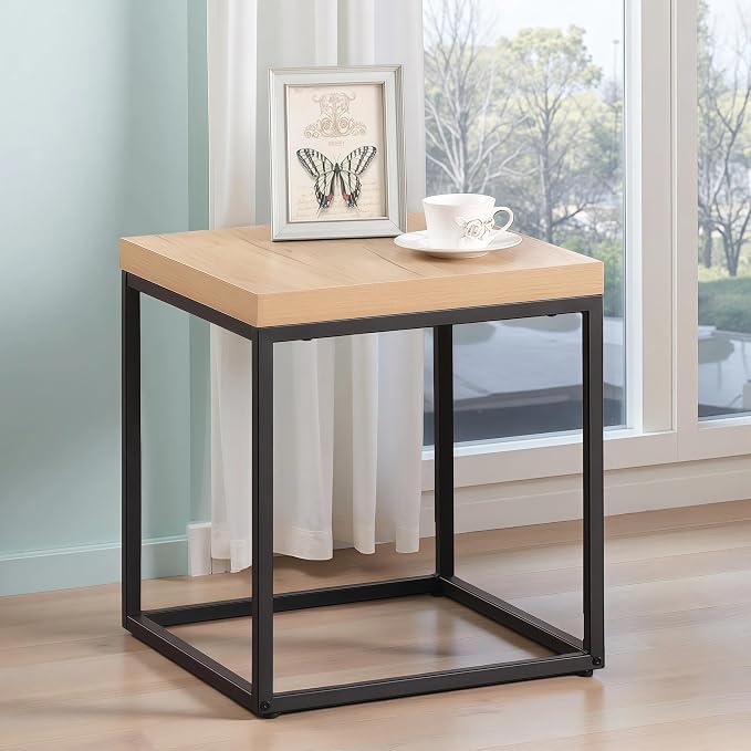 CENSI Modern Square End Table, Extra Thick 1.6" Wood Top & Metal Frame - Image 4
