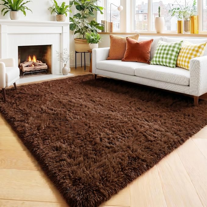 Amdrebio Chocolate Brown Furry Area Rug 5x7 - Image 5