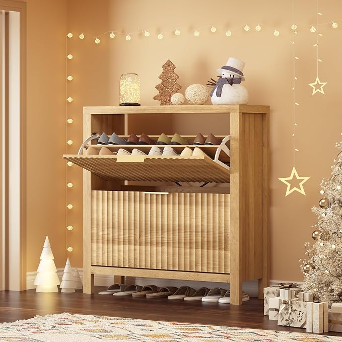 YOMILUVE Shoe Cabinet Storage for Entryway, Fluted Shoe Cabinet - Image 8