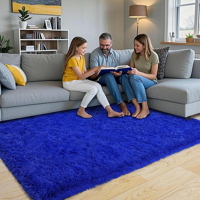 Super Fluffy Area Rug for Living Room 5x7, Shaggy Carpet, Royal Blue | Modern - Image 3