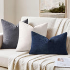 MIULEE Navy Chenille Couch Throw Pillow Covers, 18x18 | Set of 2, Soft Coastal - Image 2