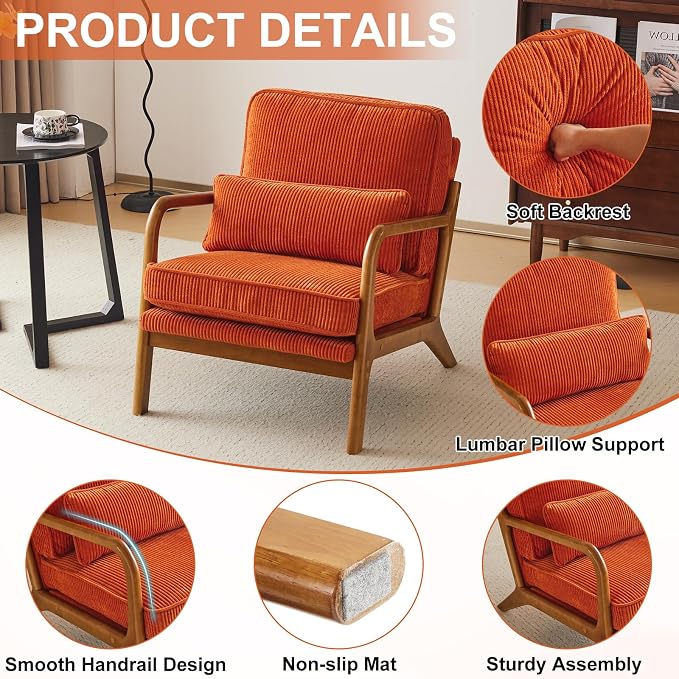 Karl home Mid-Century Modern Accent Chair, Living Room Chairs - Image 3