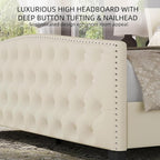 BRELTAM Upholstered Queen Size Bed Frame Velvet Beige Tufted Platform Bed Frame - Image 4