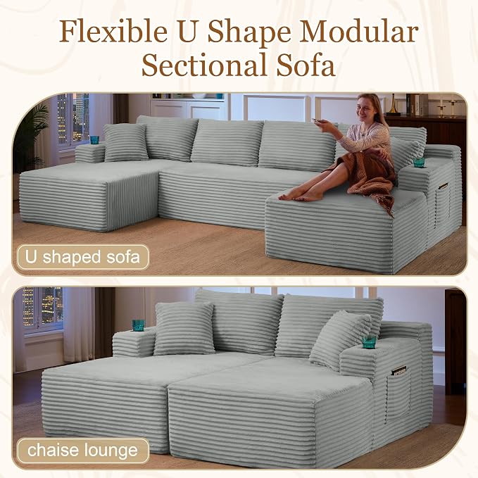 134 Inch Modular Sectional Sleeper Sofa, Boneless Cloud Couch - Image 5