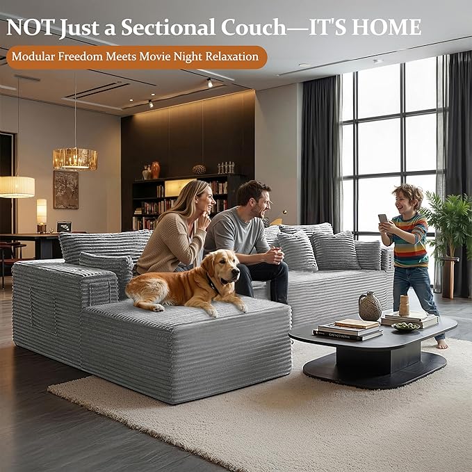 138" Oversized Cloud Sectional Couch, Comfort L Shaped Boneless Couch - Image 4