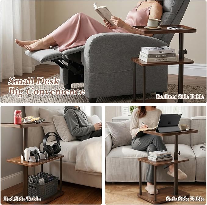 Faesun C Table End Table Adjustable Height, 360°Swivel TV Tray Table - Image 9