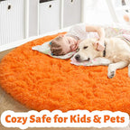 Amdrebio Orange Round Shag Kids Rug 4Ft - Image 2