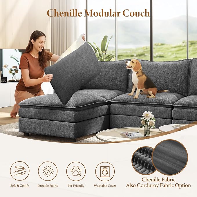 Vesgantti 142" Cloud Couch Sectional Modular Sofa, Comfy Sectional Couch - Image 6