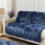 AMTOVO Faux Fur Sheepskin Rug for Living Room, 4 x 6 ft Dark Blue Fluffy Area - Image 4