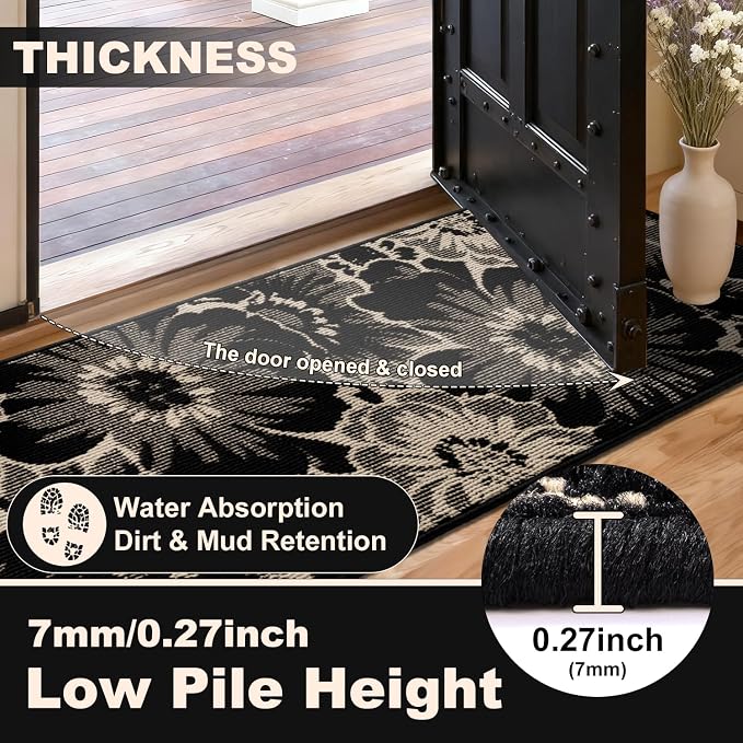 Findosom Hallway Runner Rug 2x7, Non Slip High-Low Textured Floral Washable - Image 3