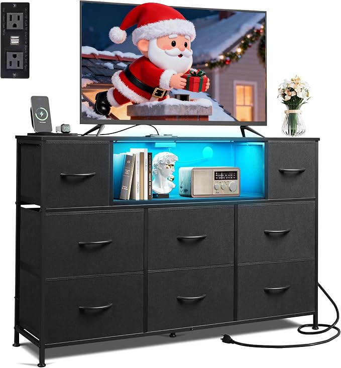 WLIVE Black Dresser TV Stand for 45, 55 inch TV, Entertainment Center by WLIVE