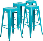 Flash Furniture Kai Commercial Grade 4 Pack 30" High Backless Crystal Teal-Blue by FlashFurniture