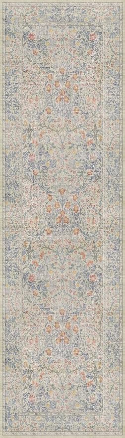 Non Slip Beige Blue Hallway Runner Rug - Image 2