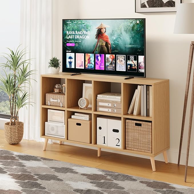 8 Cube Storage Organizer, Mid-Century Modern Wooden Bookcase - Image 2