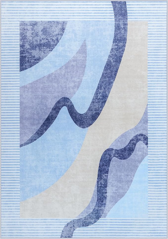 Ompaa Living Room Rug 5x8 Blue Area Rug Machine Washable Rug Non Slip Indoor - Image 8