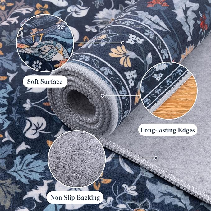 HEBE Hallway Runner Rug 2'x8', Washable Non Slip Kitchen Rug Runner | Soft Boho - Image 3