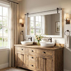 27"x49" Large Whitewashed Barn Door Wall Mirror, Horizontal Solid Wood Framed - Image 7
