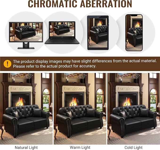 KEIKI 63" Faux Leather Chesterfield Sofa - Image 6