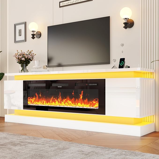 chartustriable 81IN LED TV Stands w/50 inch Fireplace Power Outlet - Image 3