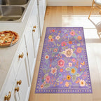 Floral Washable 2x4 Area Rugs Runner Entryway Hallway Purple/Pink | Flower - Image 2