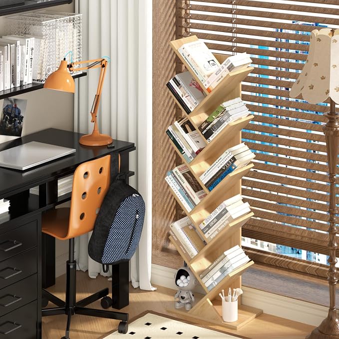 SHEEPAM 10 Tier Tree Book Shelf, Floor Standing Wood Bookshelf - Image 2
