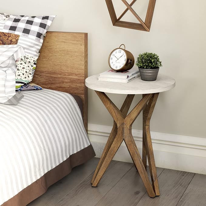 Pedestal Farmhouse End Table, Distressed Top - Image 7