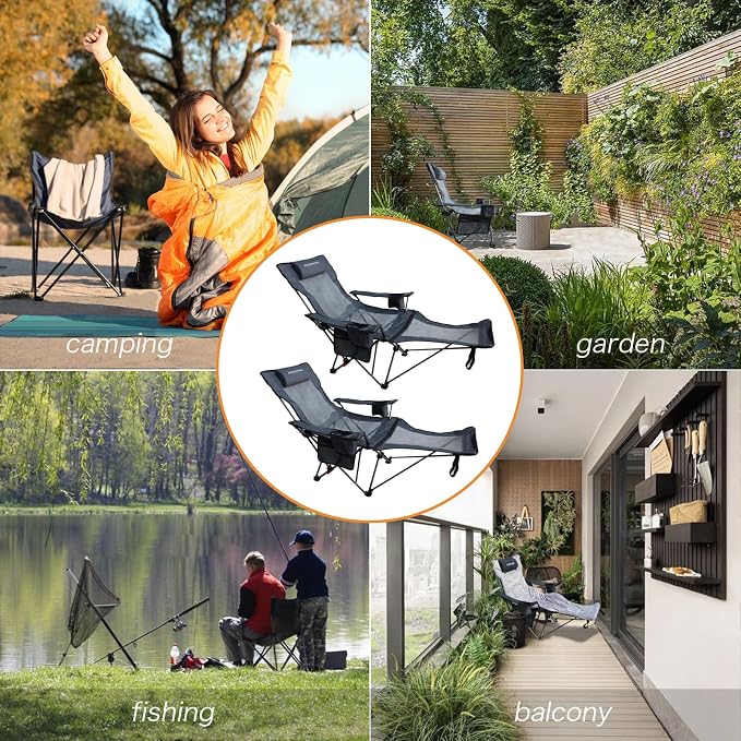 Reclining Camping Chair with Removable Footrest Lounge Chair with Headrest - Image 8