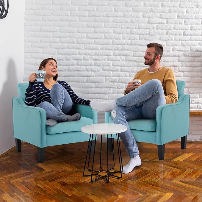 VINGLI Accent Chairs Set of 2 Living Room Chairs Teal Blue Reading Chair - Image 9