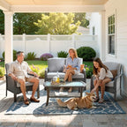 Weaxty Wicker Patio Furniture Set High Back Loveseat Sofa Couch Armchair Coffee - Image 9