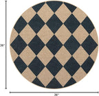 Lahome Checkered Easy Jute Round Rug 3ft, Outdoor Entryway Rug Washable | Black - Image 2