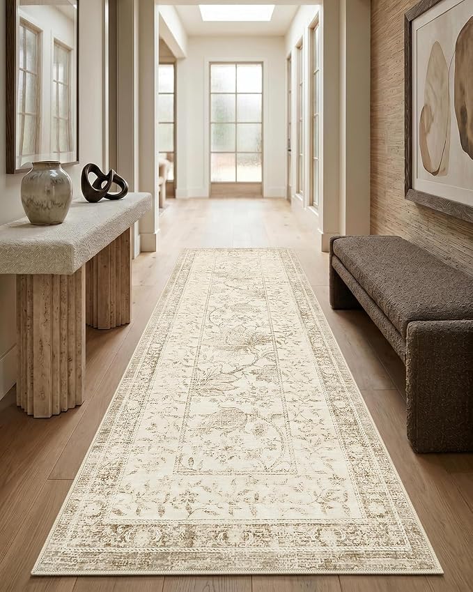 GarveeHome Vintage Beige Non-Slip Washable 2x6 Kitchen Runner Hallway Rug - Image 2