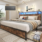 Lifezone King Bed Frame with 2-Tier Storage Headboard, Metal Platform Bed Frame by Lifezone