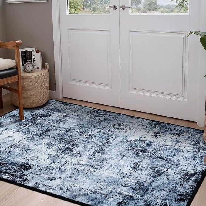 Rugflix 3x5 Entrance Rugs, Washable Navy Blue Dark Entry Small Rug | Machine by RugflixAreaRugs