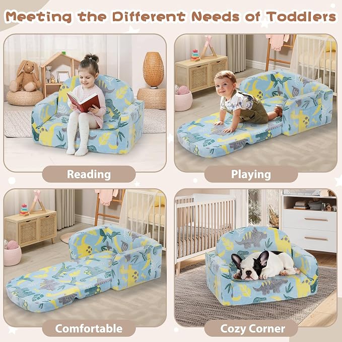 Extra Wide Kids Couch, 2-in-1 Soft Toddler Couch - Image 7
